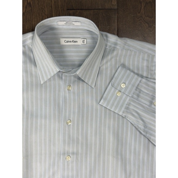 Calvin Klein NWT Men's Shirt Size 15.5 Blue Striped Long Sleeve Button Down - Picture 1 of 7